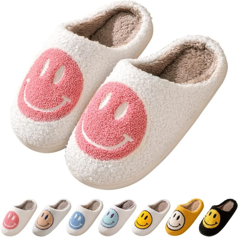 Pantuflas De Estilo Retro Con Cara Sonriente Fpr Para Mujer, Comodas Y Suaves Para Uso Interior Y Exterior