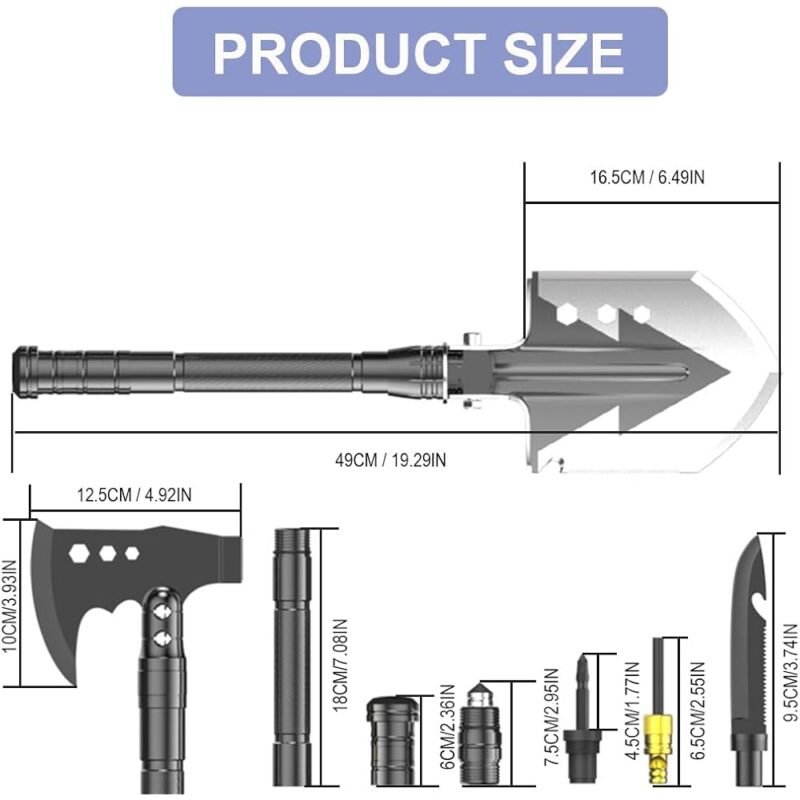 aiGear Pala de Camping y Herramientas de Supervivencia 8 en 1 - Imagen 4