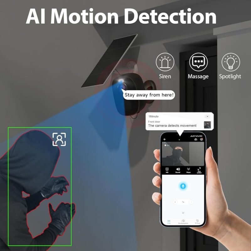 Rraycom Cámaras de seguridad inalámbricas con panel solar y visión nocturna 2K - Imagen 4