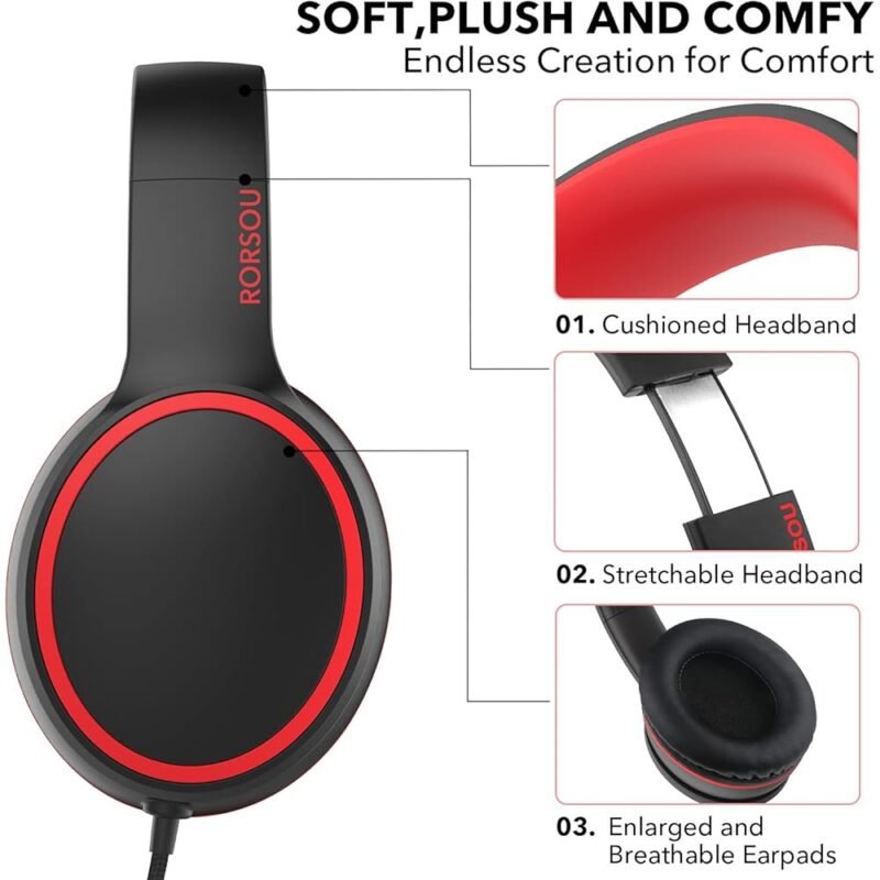 RORSOU R10 Auriculares Diadema Estéreo con Micrófono Plegables y Ligeros - Imagen 4