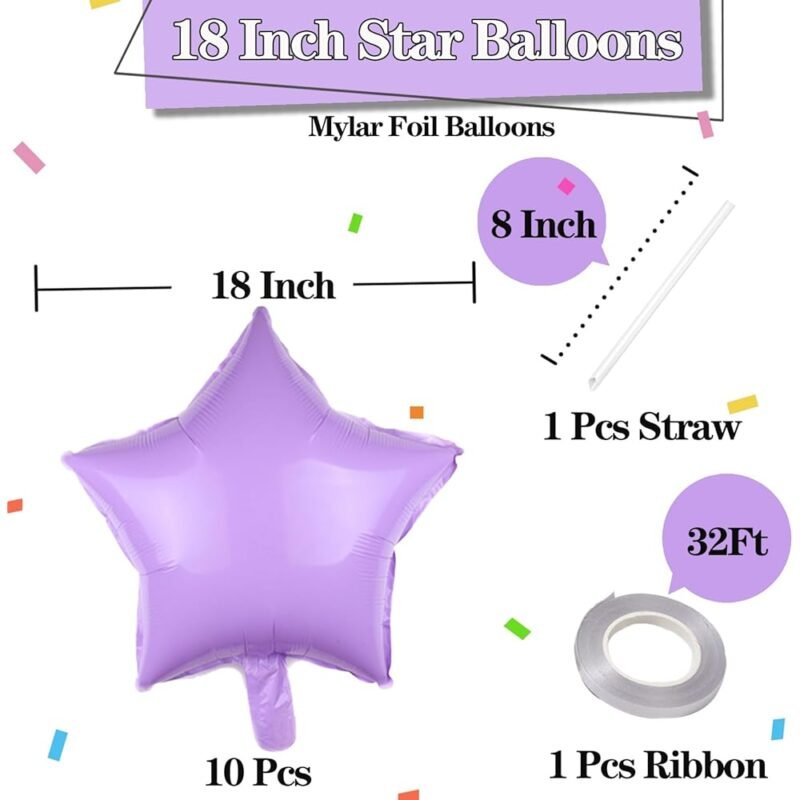 KALOR Globos de Mylar Estrella Morado Pastel 18 Pulgadas 10 Piezas - Imagen 2