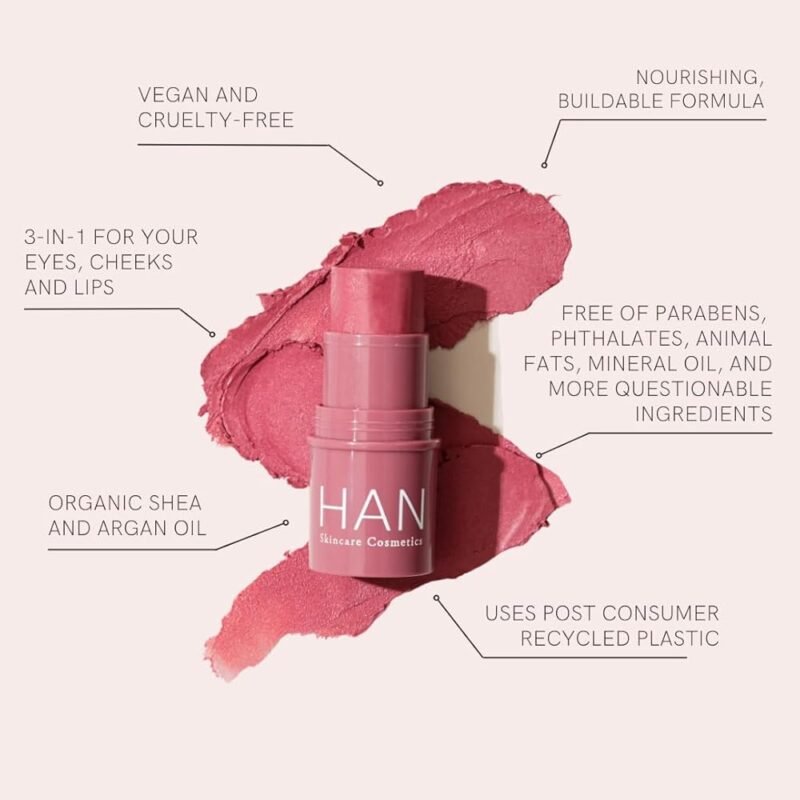 HAN Multistick 3 en 1 Vegano para Mejillas Labios Ojos Hibisco Coral - Imagen 4