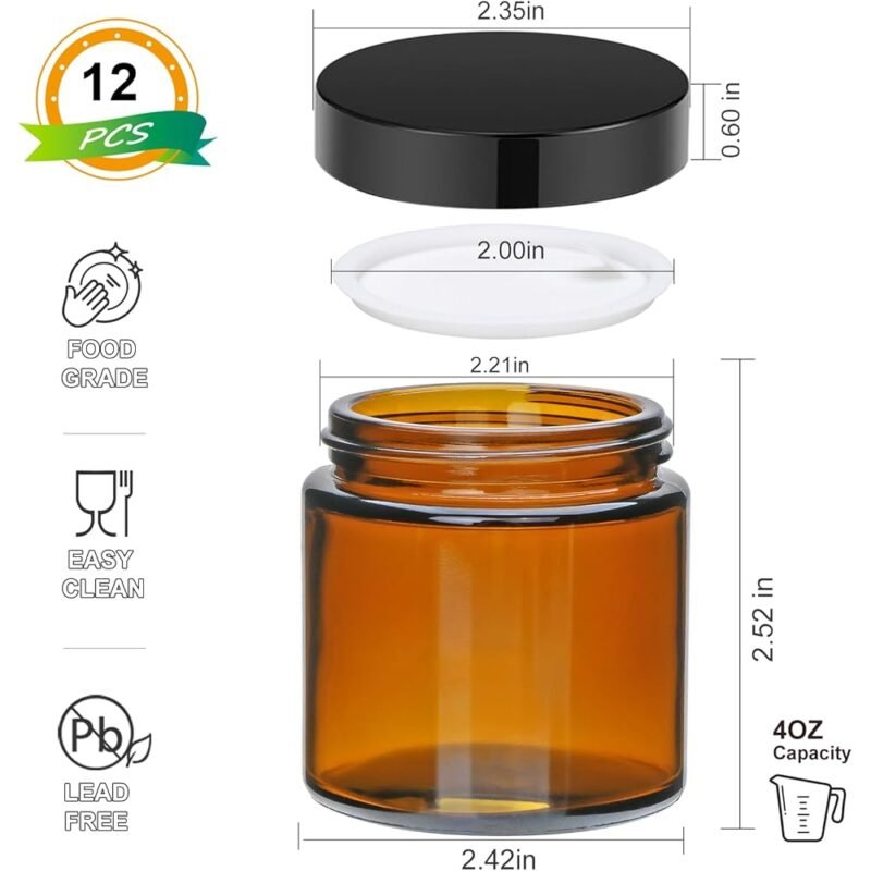 Encheng Tarros cosméticos de vidrio ámbar de 4 onzas paquete de 12 - Imagen 2