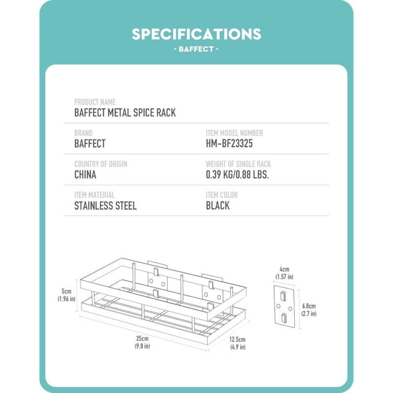 Baffect Estante de Metal para Especias Flotante Negro Pack de 2 - Imagen 3