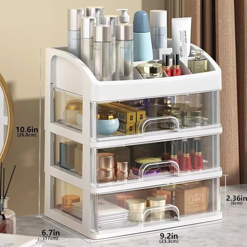 Organizador de maquillaje blanco con 3 cajones para cosméticos - Imagen 5