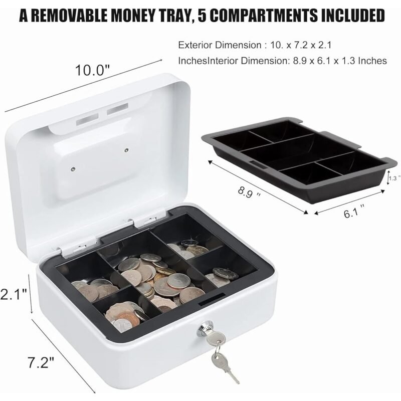 Caja de dinero grande con cerradura y bandeja extraíble segura - Imagen 9