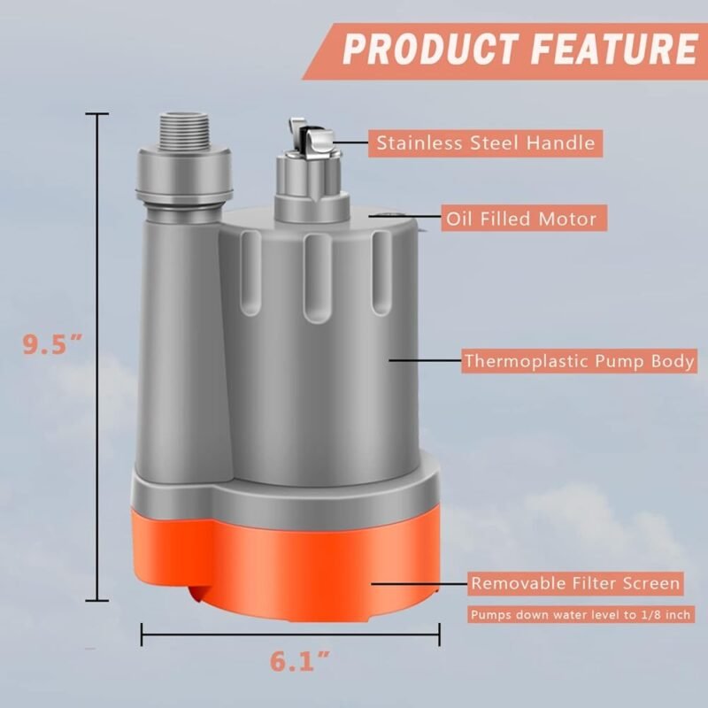 TOPWAY Bomba de agua sumergible 2500 GPH para drenaje eficiente - Imagen 4