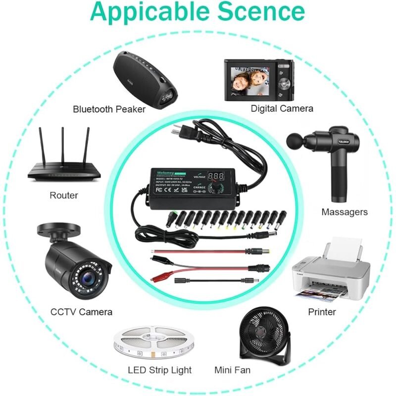 Wefomey Fuente de Alimentación Universal AC/DC 3V a 24V Ajustable 3A 72W - Imagen 7