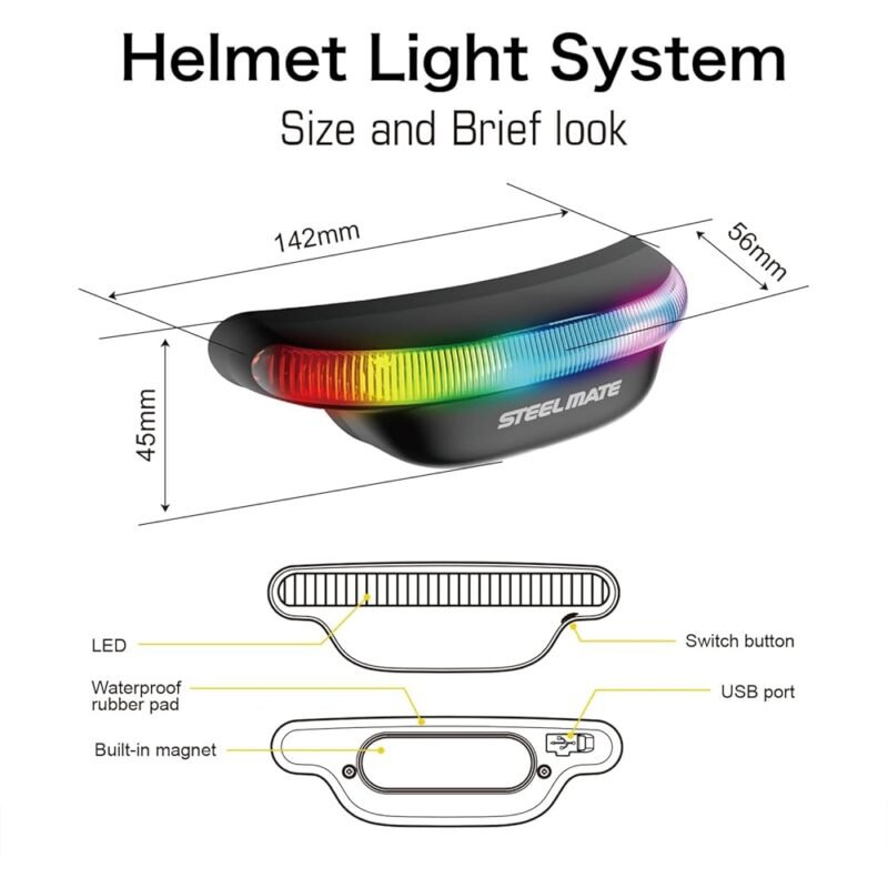 STEEL MATE H2 Luz de freno LED para casco de motocicleta segura y recargable - Imagen 7