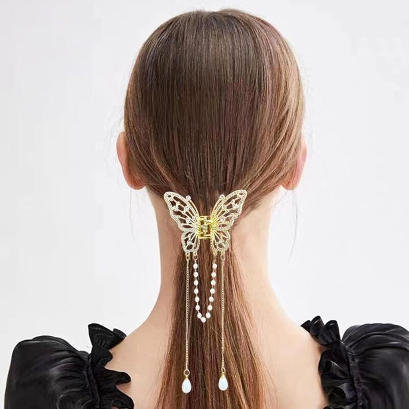 Ainvhh Pinzas de Mariposa para el Cabello con Borlas y Diamantes de Imitación - Imagen 4