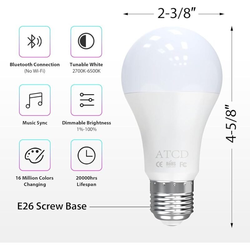 Bombillas inteligentes ATCD E26 regulables LED 7W RGB Bluetooth - Imagen 2