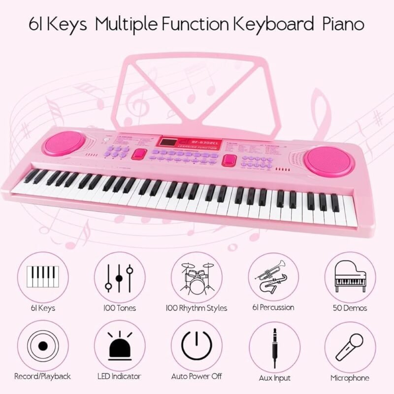 WOSTOO Piano de teclado portátil para niños con 61 teclas y micrófono - Imagen 2