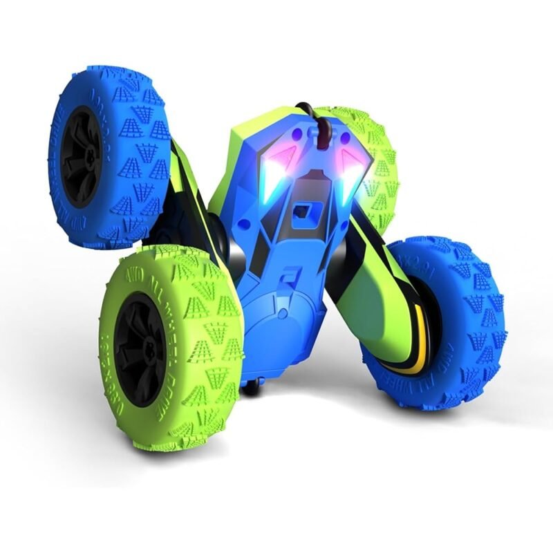 Threeking Coche de Acrobacias RC Doble Cara 360 grados Verde y Azul - Imagen 3