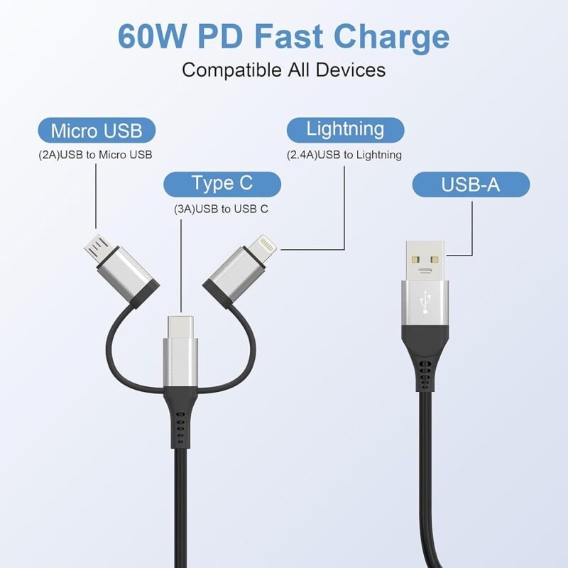 Yeemie Cable USB A a USB C y Lightning 3 en 1 para Automóvil - Imagen 2