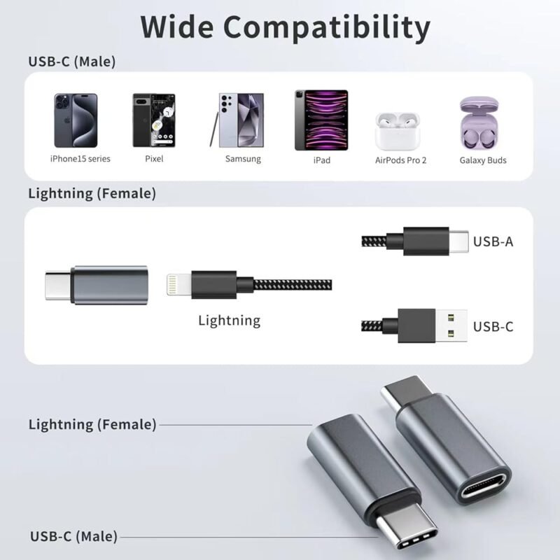 Adaptadores Lightning a USB C Paquete de 4 para iPhone y Samsung - Imagen 6