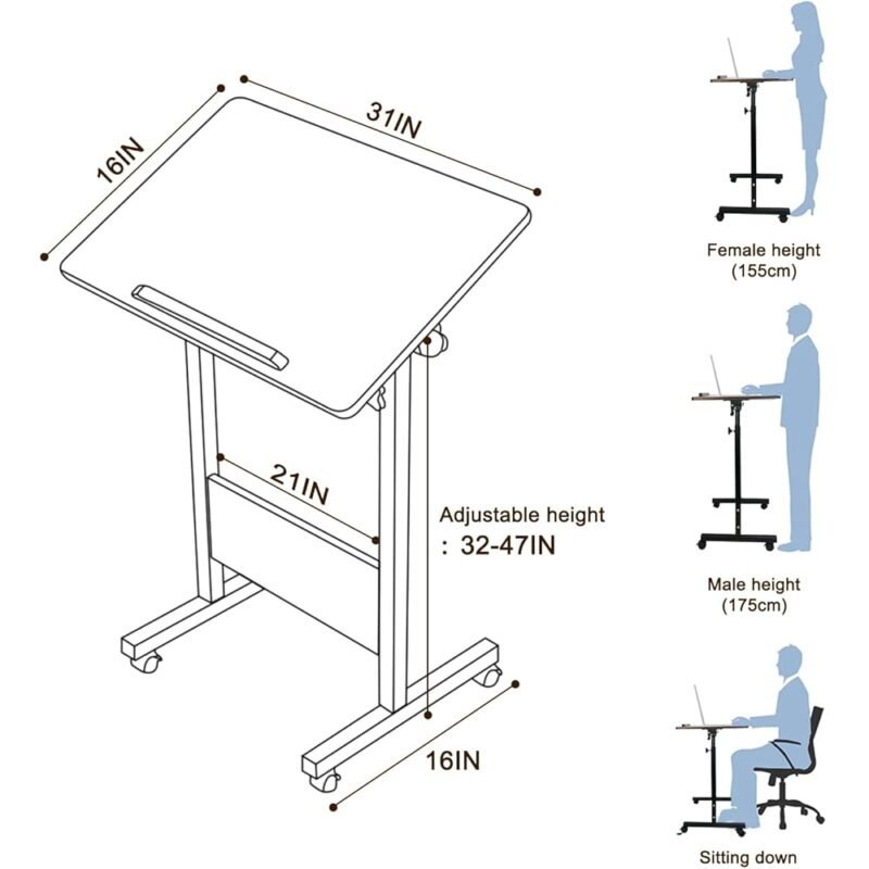 KOUPA Escritorio Móvil de Pie Ajustable Grande de 16 x 31 Pulgadas - Imagen 3