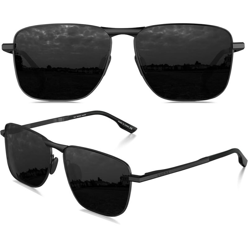 LUENX Lentes de Sol Polarizados Rectangulares para Hombre Diseño Retro Pilot - Imagen 2