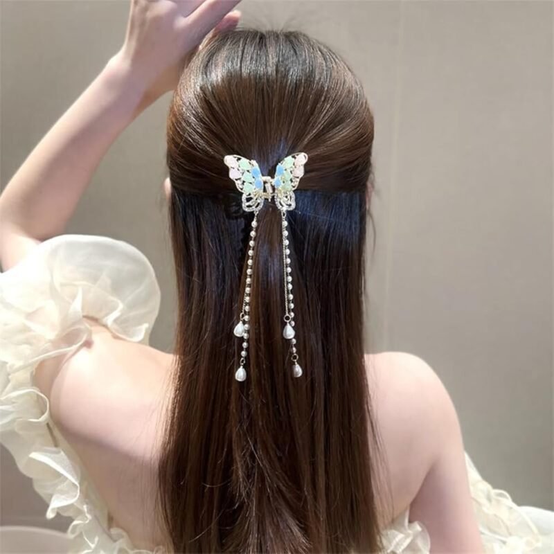 Ainvhh Pinzas de Mariposa para el Cabello con Borlas y Diamantes de Imitación - Imagen 6