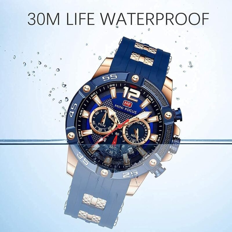 MF MINIFOCUS Reloj para Hombre Resistente al Agua Cronógrafo Azul - Imagen 4