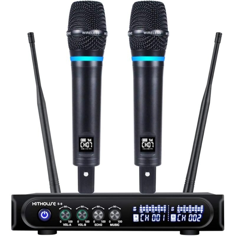 Kithouse S9 UHF Micrófono Inalámbrico Recargable para Karaoke