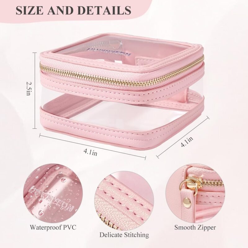 Rownyeon Mini Bolsa de Maquillaje Transparente para Viajes Rosado - Imagen 5