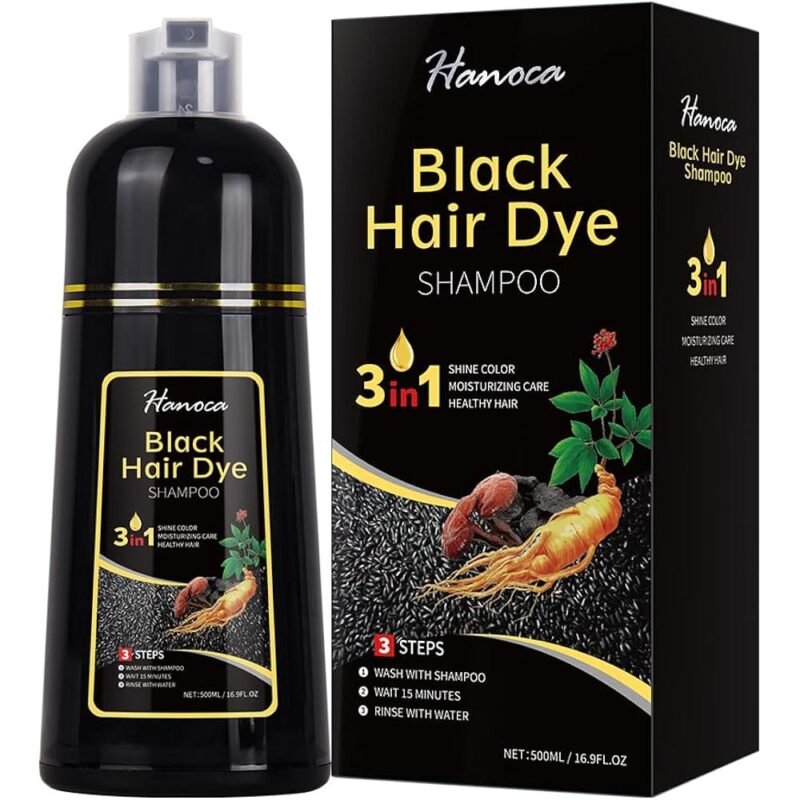 Champú de Tinte para Cabello Negro 3 en 1 Hanoca