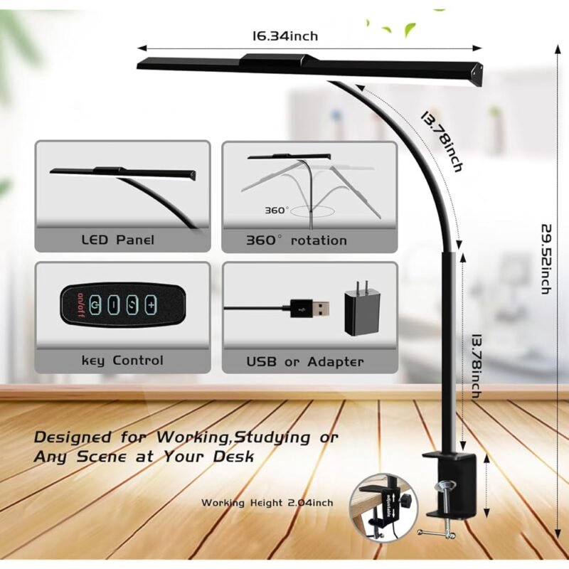 Lámpara de escritorio LED LITREN con abrazadera y cuello de cisne ajustable - Imagen 5