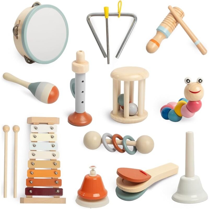 OIDIRE Instrumentos Musicales para Bebés Juguetes Montessori de Madera 12 en 1