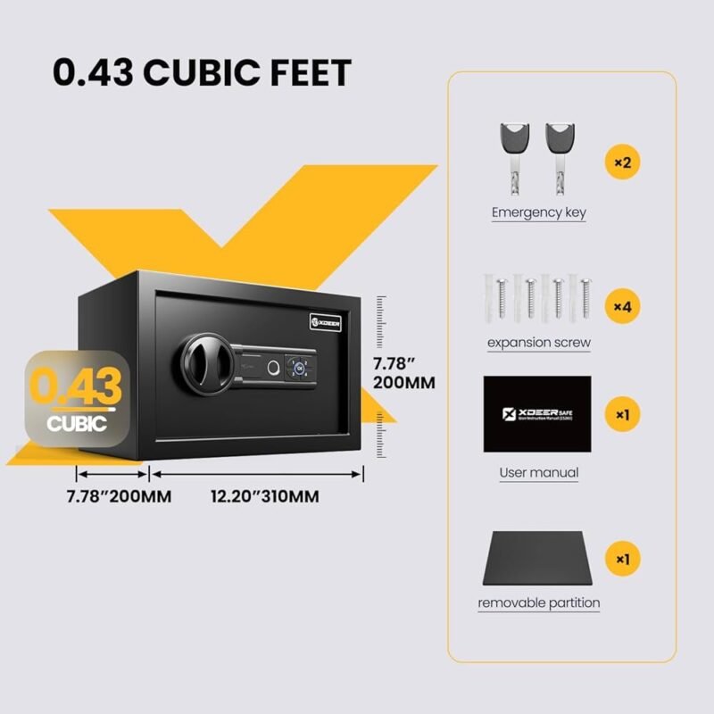 XDeer Biometric Safe Lock Box para Pistolas 0.43 Pies Cúbicos - Imagen 4