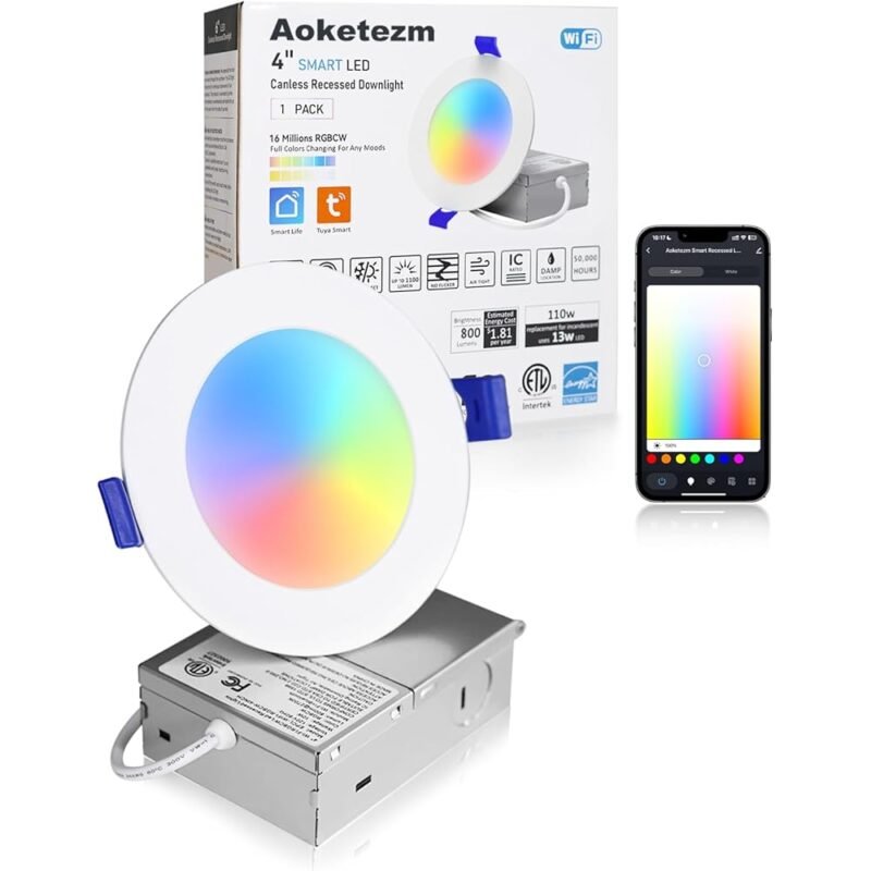 AOKETEZM Iluminación Empotrable Inteligente de 4 Pulgadas RGBCW 9W 750LM