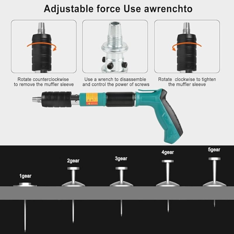 Liyutech Kit de Pistola de Clavos de Concreto con 220 Clavos y 5 Velocidades - Imagen 2