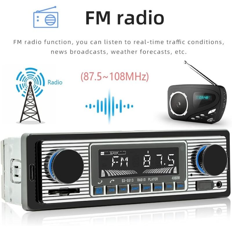 Plixify Radio clásica de coche DIN simple 7 pulgadas Bluetooth - Imagen 2