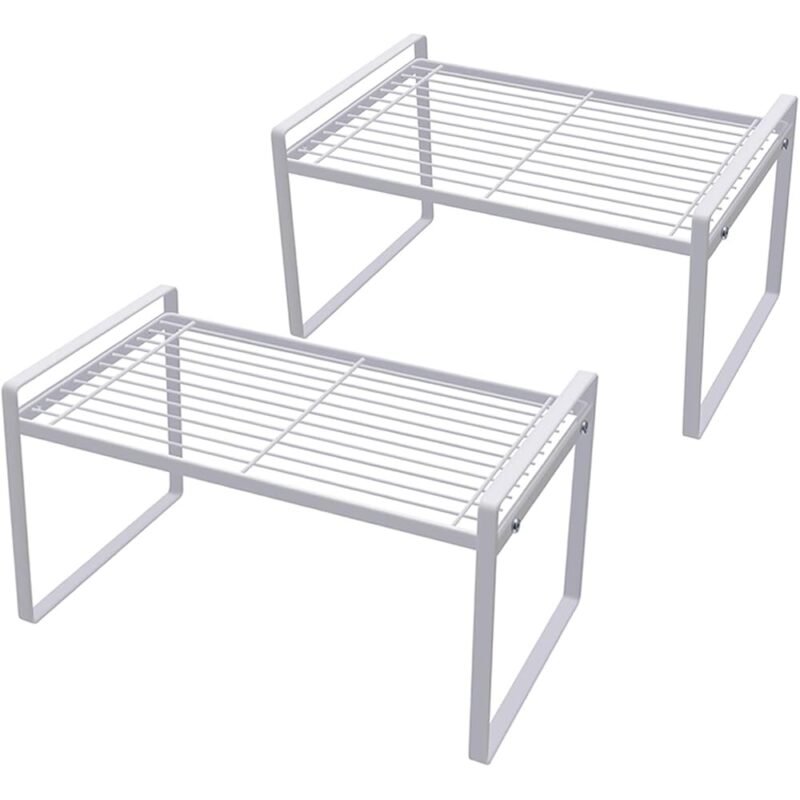 Paquete de 2 Estantes de Gabinete de Cocina Apilables en Metal Blanco