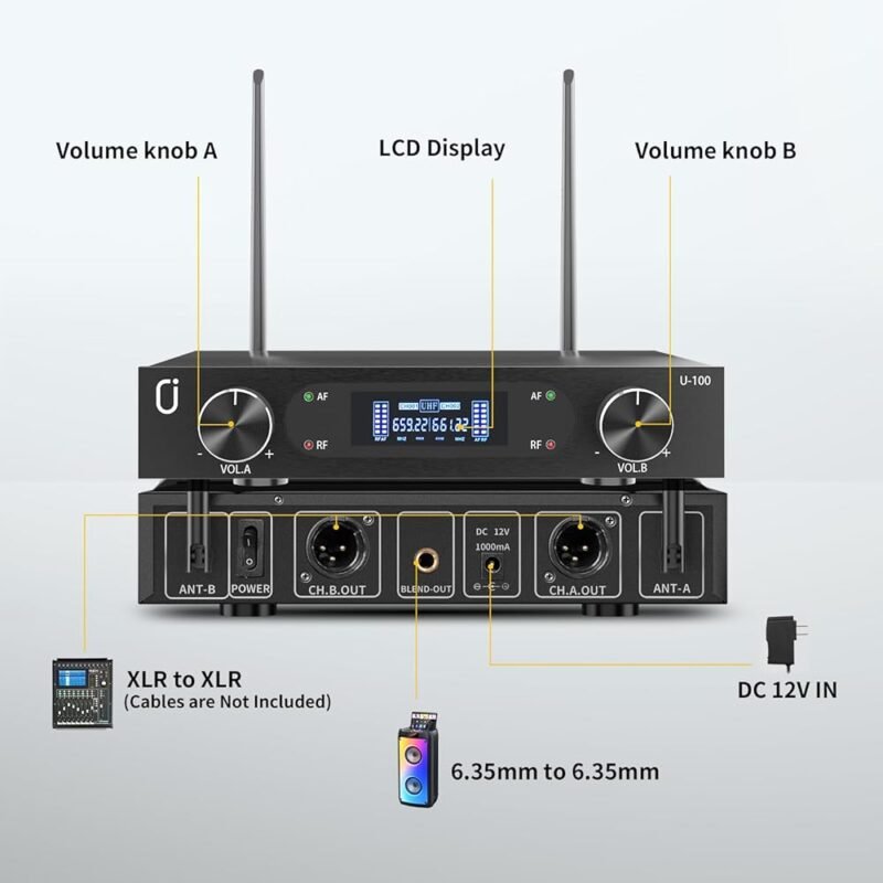 HWWR Micrófonos Inalámbricos UHF Profesionales para Karaoke y Eventos - Imagen 5