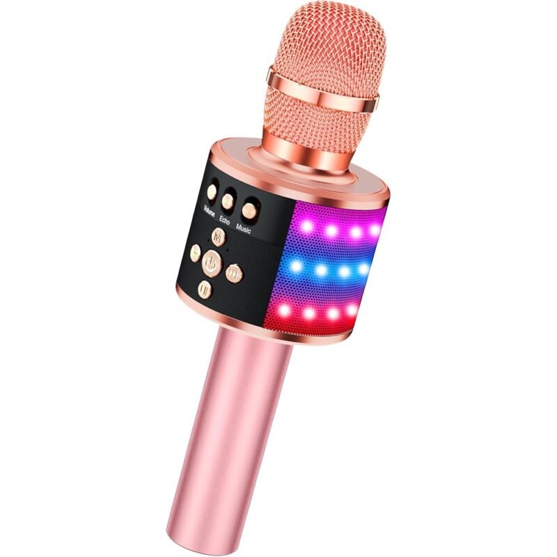 Micrófono de Karaoke Inalámbrico Bluetooth BONAOK Portátil con Altavoz LED