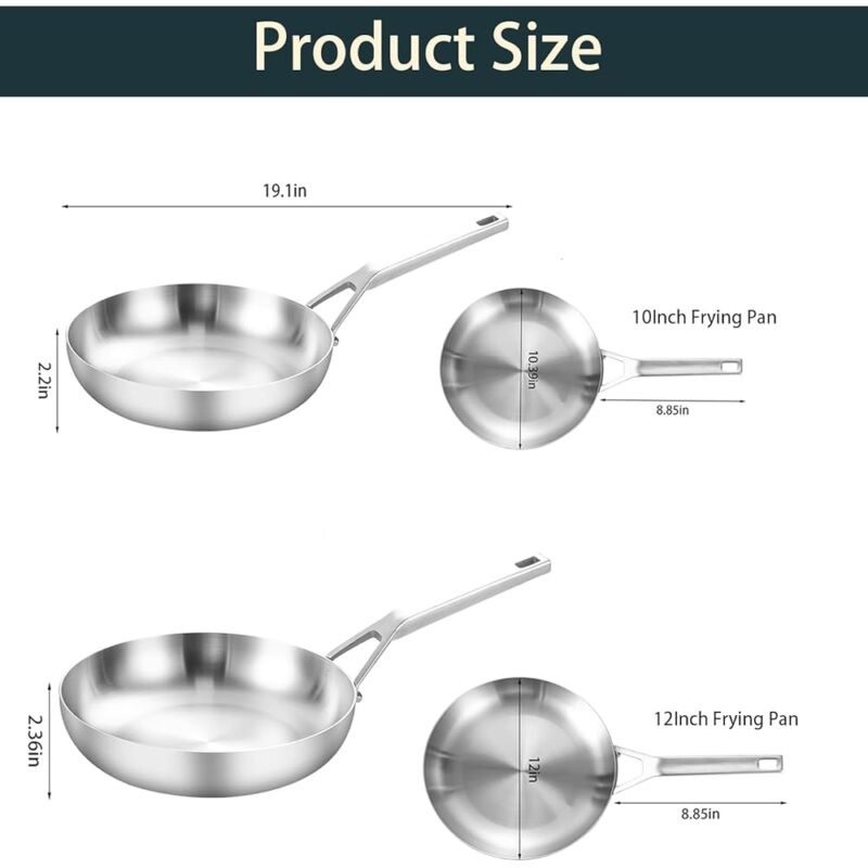 Yeksum Juego de Sartenes de Acero Inoxidable 10 y 12 Pulgadas - Imagen 4