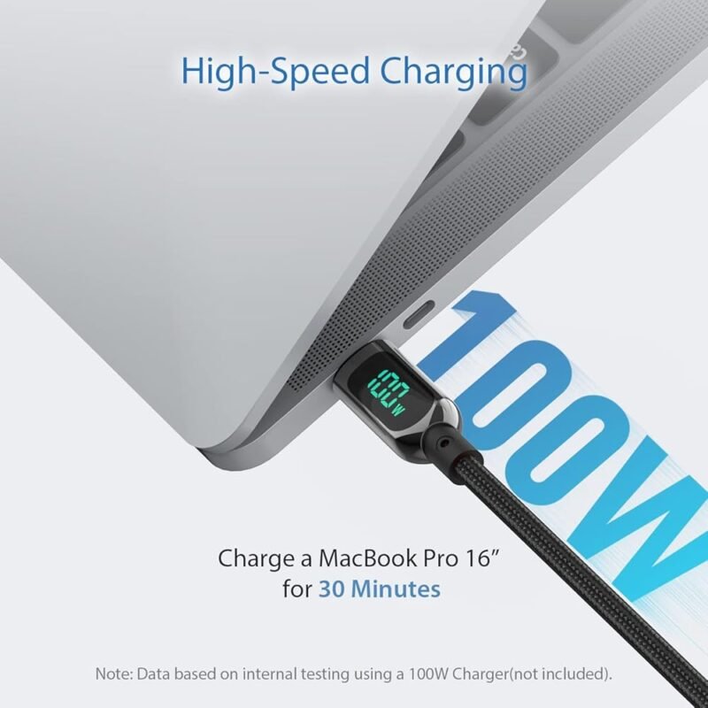 SOOPII Cable USB C a USB C 100 W 4 pies Carga Rápida con Pantalla LED - Imagen 2