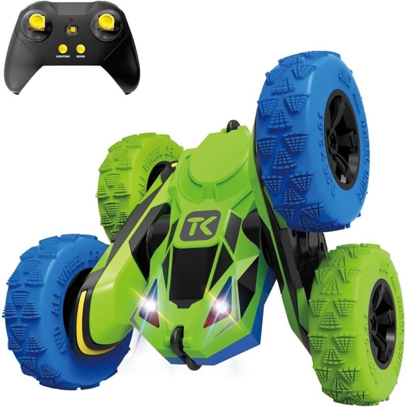 Threeking Coche de Acrobacias RC Doble Cara 360 grados Verde y Azul