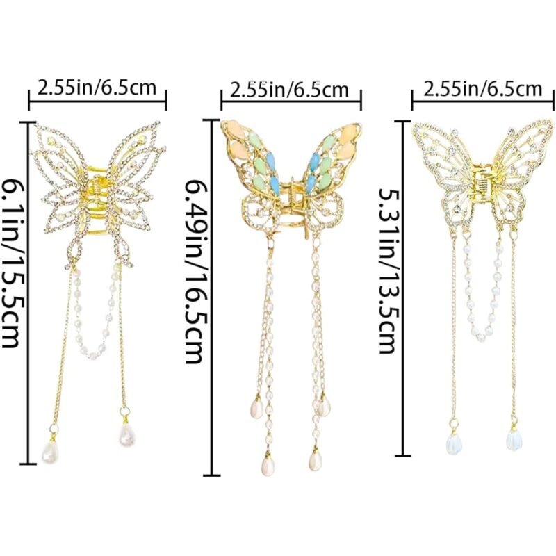 Ainvhh Pinzas de Mariposa para el Cabello con Borlas y Diamantes de Imitación - Imagen 2