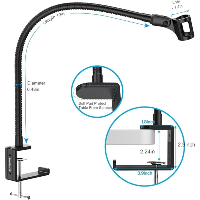 ZealSound Soporte de Brazo para Micrófono Universal de Cuello de Cisne 19 pulgadas - Imagen 5