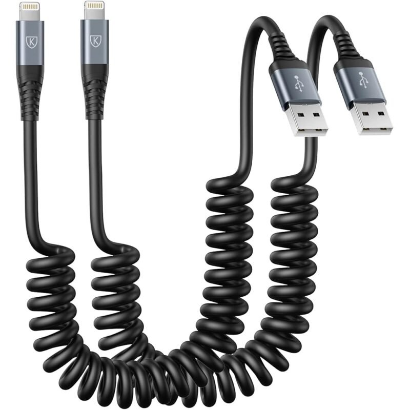 Cable Lightning en espiral KIYODA 3 pies y 6 pies para iPhone