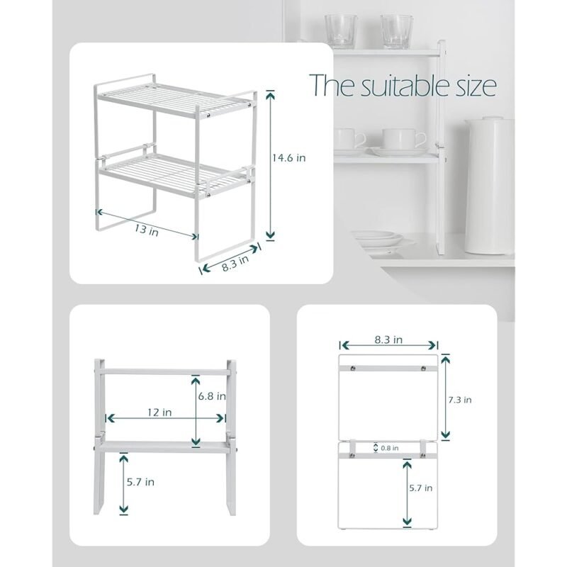 Paquete de 2 Estantes de Gabinete de Cocina Apilables en Metal Blanco - Imagen 3