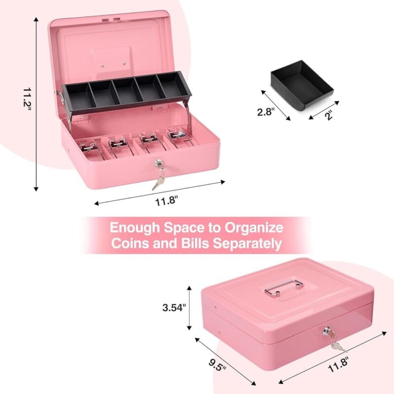 SGORLD Caja de Dinero Grande con Cerradura de Llave y Bandeja de Efectivo - Imagen 8