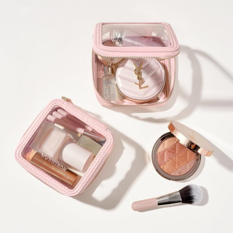 Rownyeon Mini Bolsa de Maquillaje Transparente para Viajes Rosado - Imagen 6