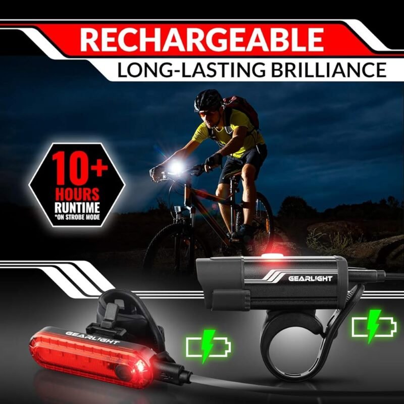 GearLight Juego de Luces Recargables para Bicicleta S400 Faro y Luz Trasera - Imagen 2