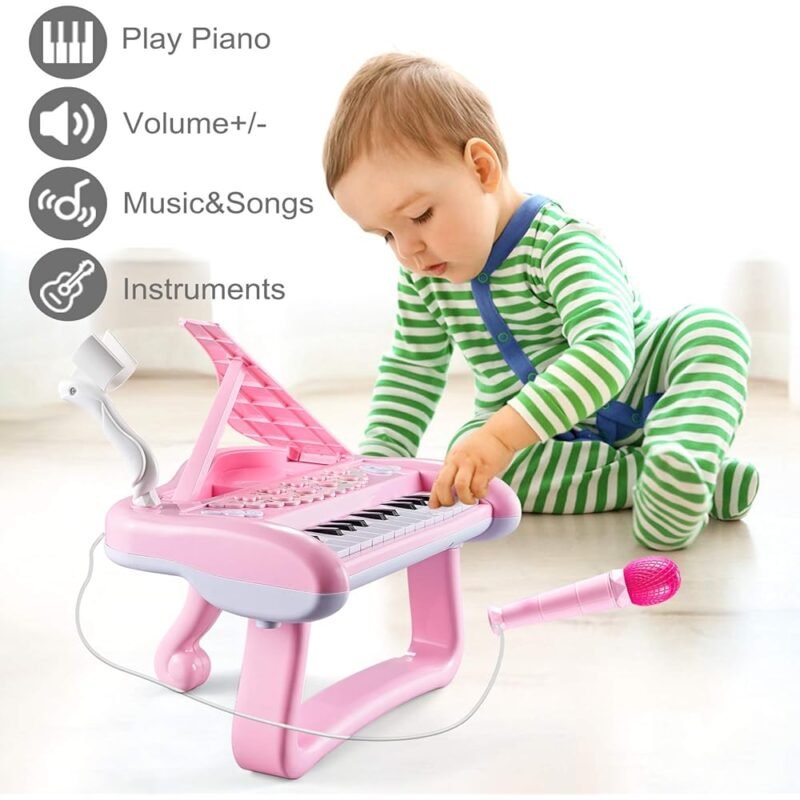 ZMZS Piano de Primer Cumpleaños para Niñas Teclado Musical Rosado - Imagen 5