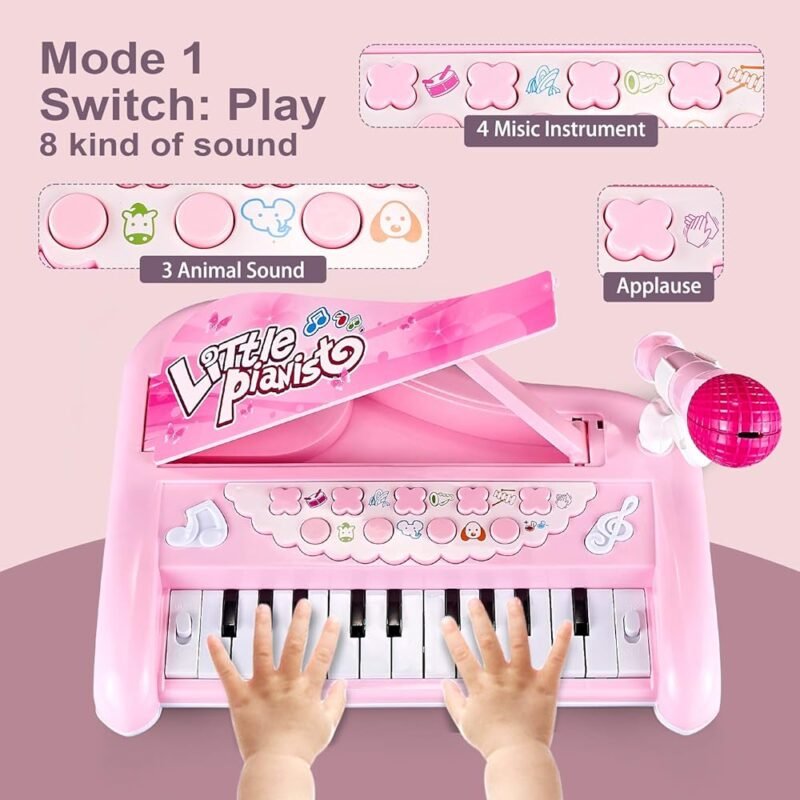 ZMZS Piano de Primer Cumpleaños para Niñas Teclado Musical Rosado - Imagen 3