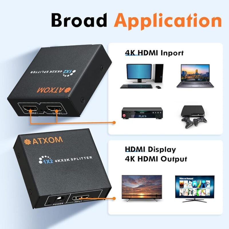 ATXOM Divisor HDMI 1 en 2 salidas hasta 4K 60Hz para pantallas duplicadas - Imagen 3