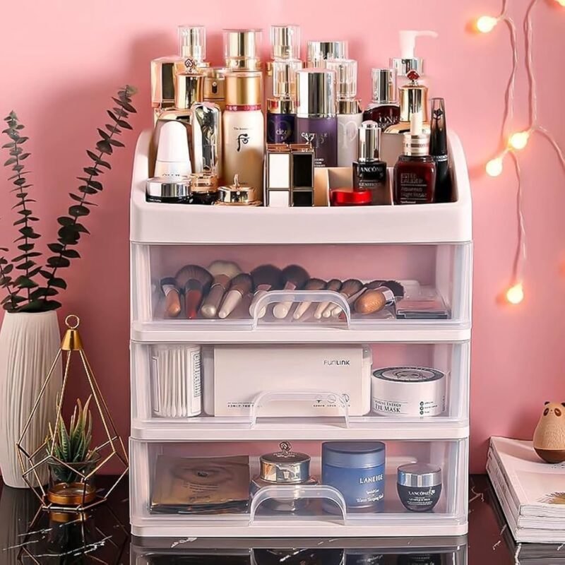 Organizador de maquillaje blanco con 3 cajones para cosméticos - Imagen 8