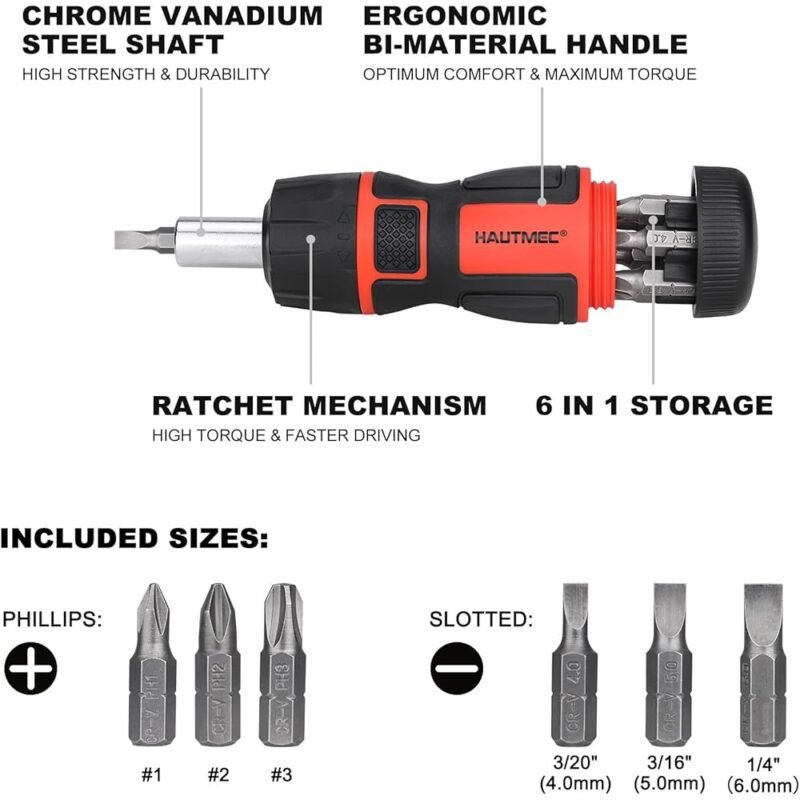 HAUTMEC Juego de destornilladores de trinquete 6 en 1 herramienta multifuncional - Imagen 2